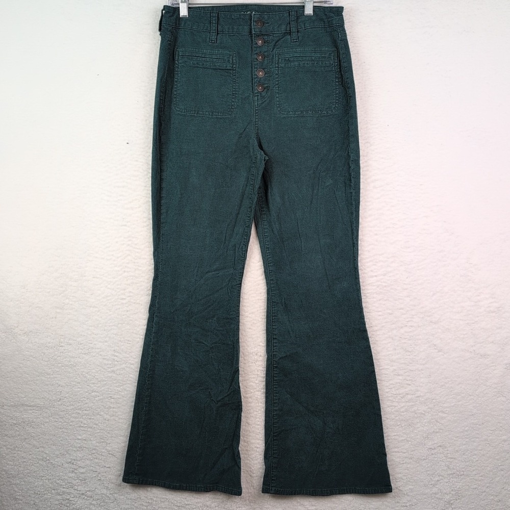 American Eagle Pants Womens 10 Green AE Stretch Corduroy Super High-Rise Flare
